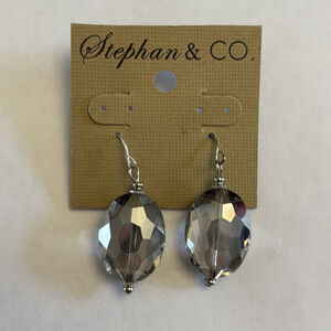 Stephan & Co. Faceted Smoky Gray Crystal Oval Drop Earrings NWT